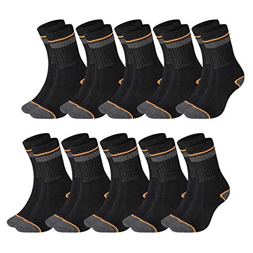 Black+Decker Herren Socken Heavy Fabric Crew 10er Pack Unisex Work Sport Arbeitssocken 39-42 43-46 47-49 50-52 Verstärkte Baumwolle Schwarz Grau, Größe:39-42, Farben:10 Paar Grey/Black von Black+Decker