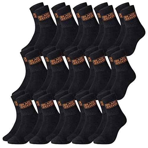 Black+Decker Herren Socken Heavy Fabric Crew 15er Pack Unisex Work Sport Arbeitssocken 39-42 43-46 47-49 50-52 Verstärkte Baumwolle Schwarz Grau, Größe:39-42, Farben:15 Paar Black/Black von Black+Decker