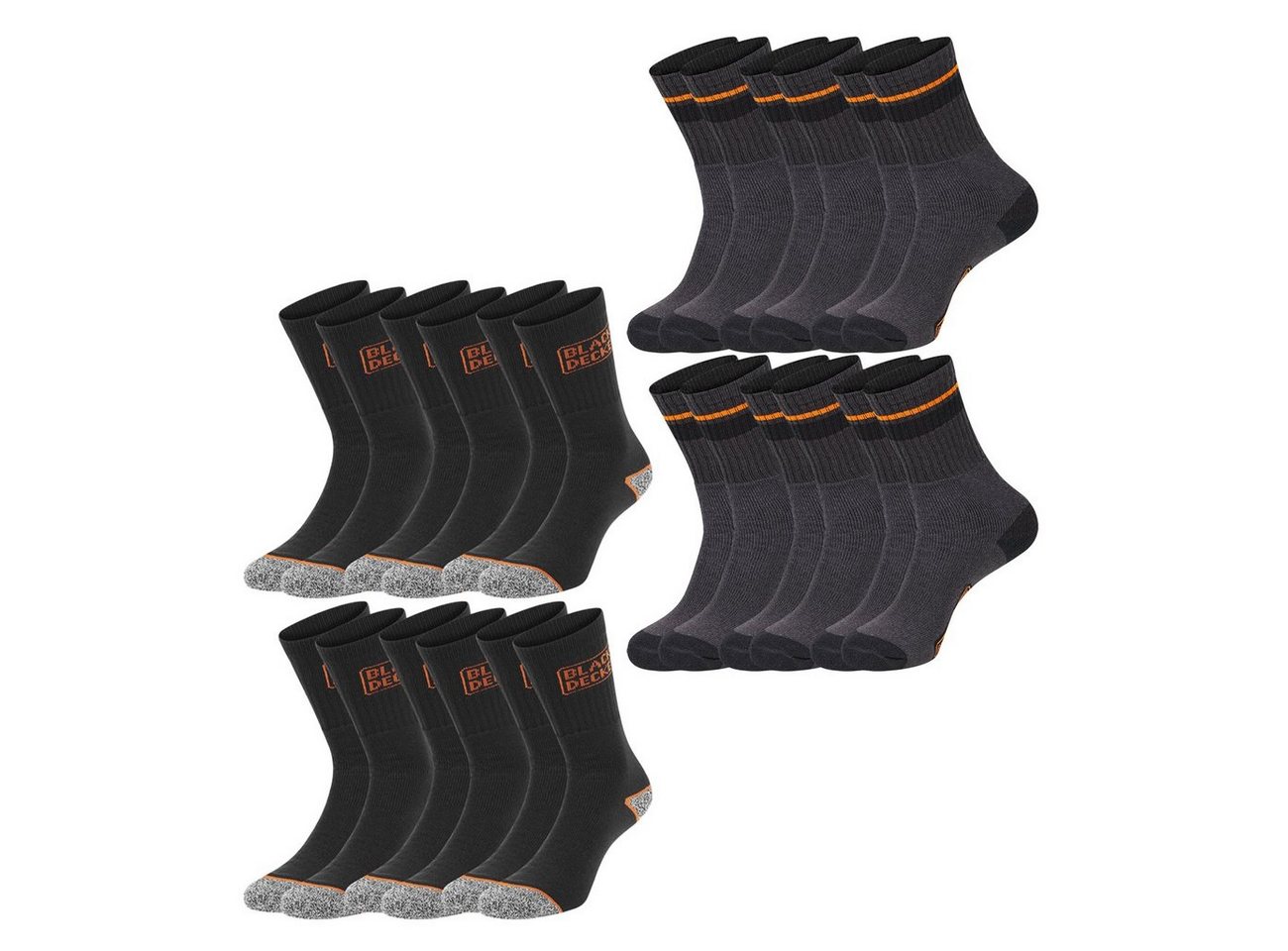 Black + Decker Sportsocken Black & Decker Essential Crew (12-Paar) Work Arbeitssocken im 6er 9er 12er Pack von Black + Decker