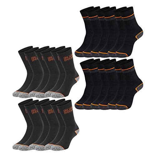 Black+Decker Unisex Herren Damen Arbeitssocken Essential Work Crew Socken 12er Pack Schwarz Grau Melange Baumwolle, Größe:47-49, Farbauswahl:6 Paar Black & 6 Paar Grey/Black von Black+Decker