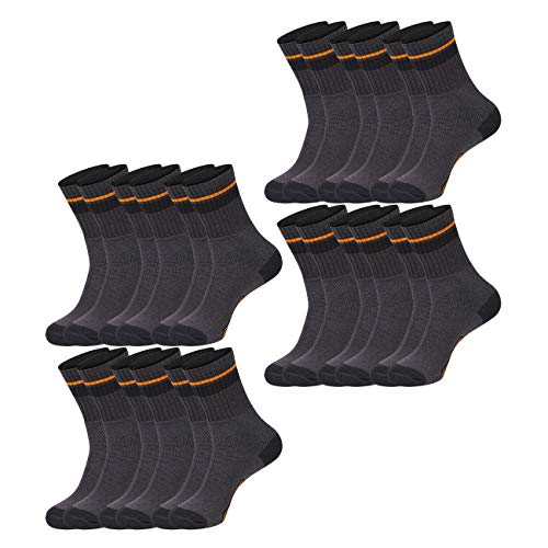 Black+Decker Unisex Herren Damen Arbeitssocken Essential Work Crew Socken 12er Pack Schwarz Grau Melange Baumwolle, Größe:47-49, Farbe:12 Paar Black/Grey von Black+Decker