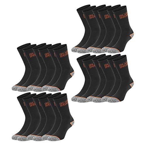 Black+Decker Unisex Herren Damen Arbeitssocken Essential Work Crew Socken 12er Pack Schwarz Grau Melange Baumwolle, Größe:47-49, Farbe:12 Paar Black von Black+Decker