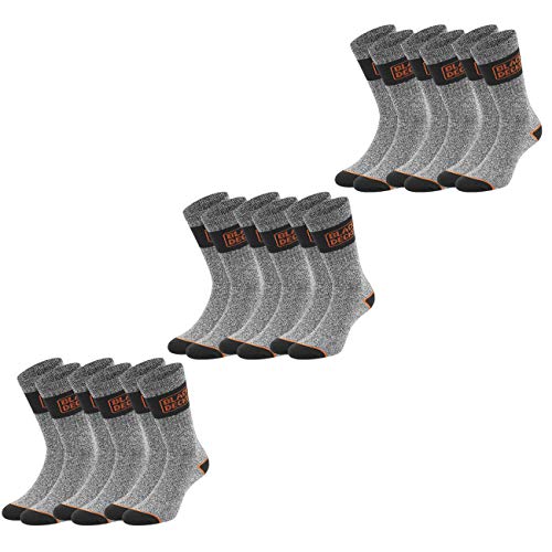 Black+Decker Unisex Herren Damen Arbeitssocken Essential Work Crew Socken 9er Pack Schwarz Grau Melange Baumwolle, Größe:39-42, Farbe:9 Paar Grau von Black+Decker