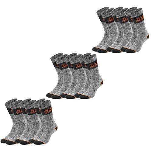 BLACK+DECKER Unisex Herren Damen Arbeitssocken Essential Work Crew Socken 9er Pack Schwarz Grau Melange Baumwolle, Größe:43-46, Farbe:9 Paar Grau von BLACK+DECKER