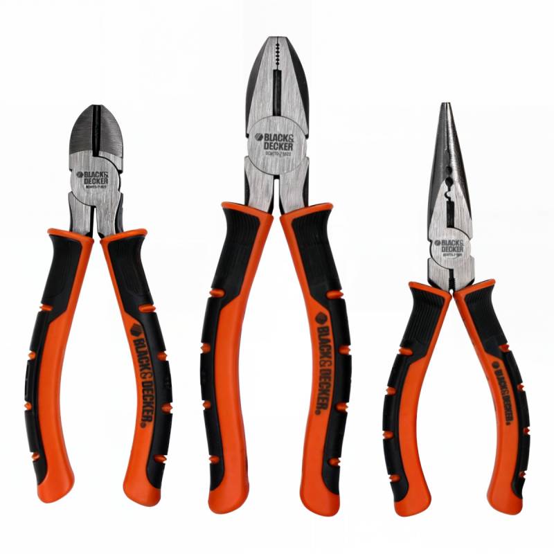 Black + Decker BDHT0-71624 Zangen Set 3-teilig Spitzzange Seitenschneder Zange von Black + Decker
