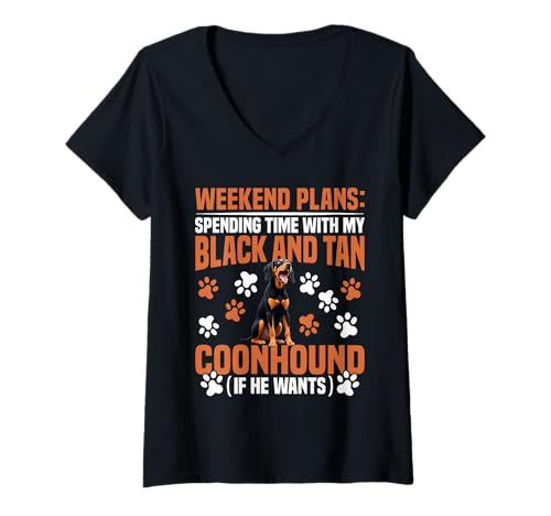 Damen Coonhound Hunde-Enthusiasten, Coonhounds, Schwarz und Hellbraun T-Shirt mit V-Ausschnitt Damen Coonhound Hunde-Enthusiasten, Coonhounds, Schwarz und Hellbraun T-Shirt mit V-Ausschnitt von Black And Tan Coonhound Graphic For Dog Enthusiast
