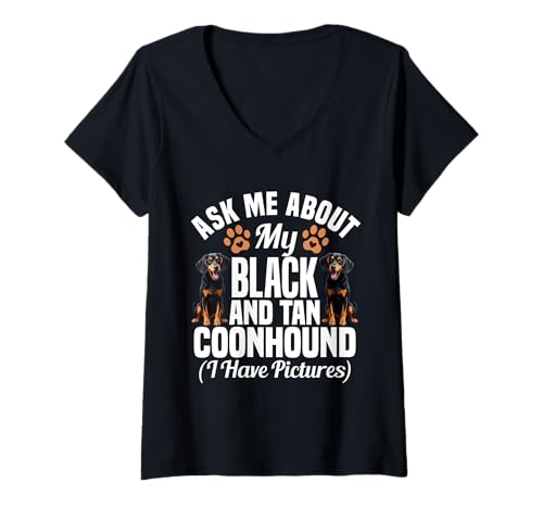 Damen Hundeliebhaber Hundebesitzer Ask Me Black And Tan Coonhound T-Shirt mit V-Ausschnitt Damen Hundeliebhaber Hundebesitzer Ask Me Black And Tan Coonhound T-Shirt mit V-Ausschnitt von Black And Tan Coonhound Graphic For Dog Enthusiast