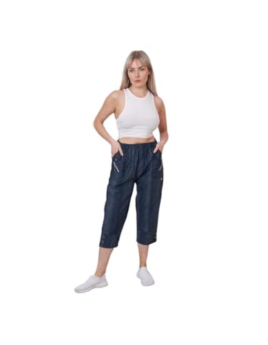 CherryBerry Damen-Caprihose, elastisch, Baumwolle, Stretch, 3/4-Hose, Größe 38-50, 623-Blau, 48 von Black Berry