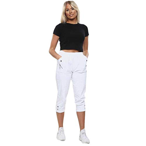 CherryBerry Damen-Caprihose, elastisch, Baumwolle, Stretch, 3/4-Hose, Größe 38-50, weiß, 48 von Black Berry