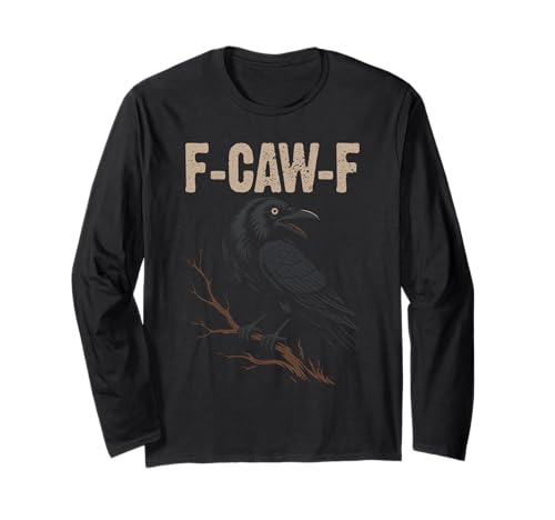 Black Crow F-Caw-F Full Moon Gothic Witchy Humor für Erwachsene Herren Langarmshirt von Black Bird Goth Crow Mystical Witchcraft Sarcastic