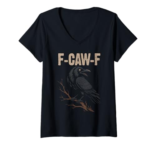 Damen Black Crow F-Caw-F Full Moon Gothic Witchy Humor für Erwachsene Herren T-Shirt mit V-Ausschnitt von Black Bird Goth Crow Mystical Witchcraft Sarcastic