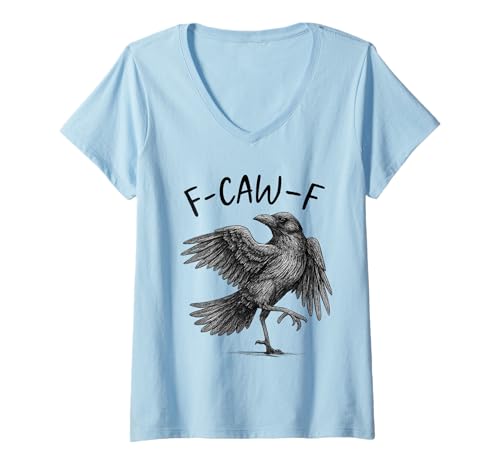 Damen F-Caw-F Lustiges Zitat mit schwarzen Krähen im Retro-Rabenvogel, Humor T-Shirt mit V-Ausschnitt von Black Bird Humor