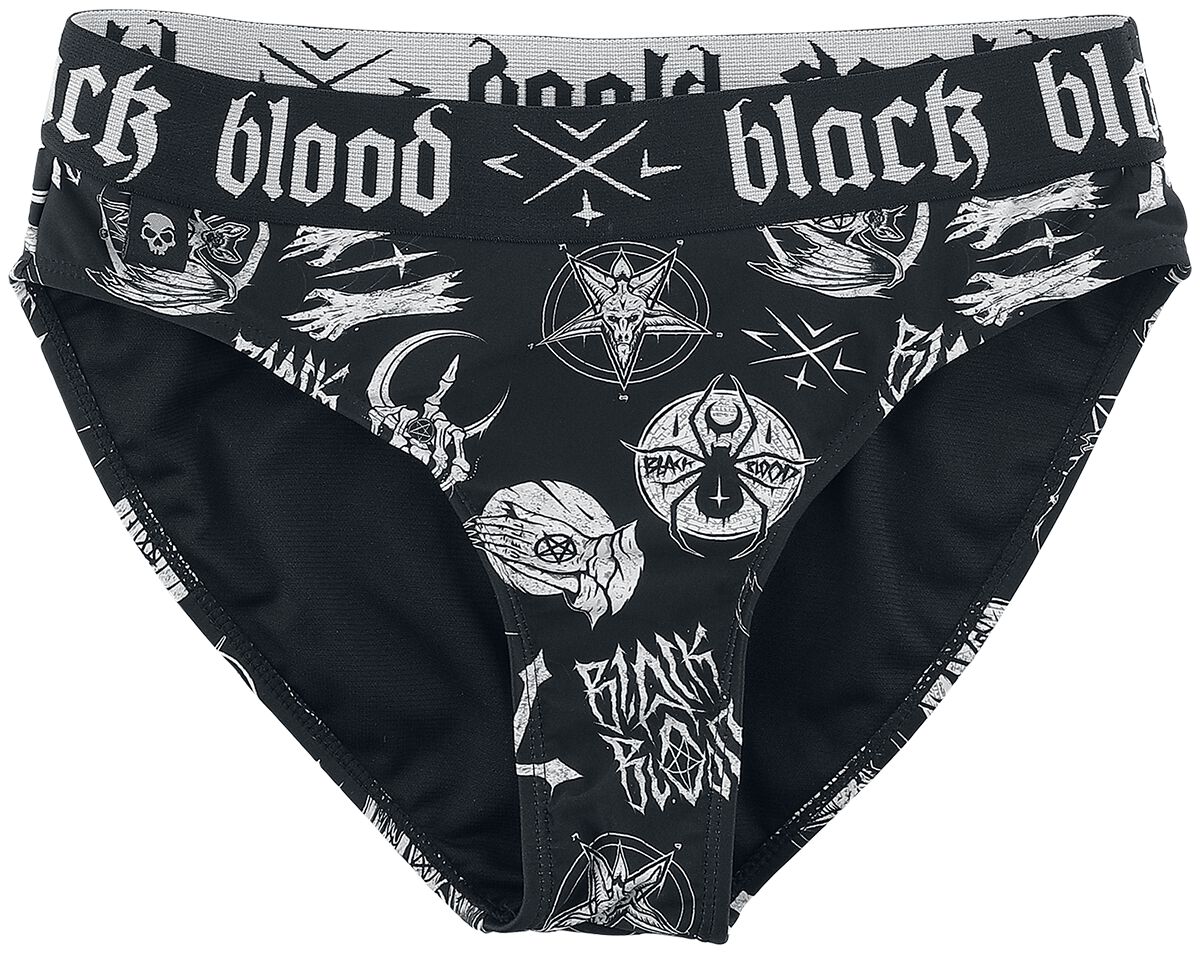 Black Blood by Gothicana Bikini-Unterteil - Bikiniunterteil mit Okkulten Symbolen - S bis XXL - für Damen - Größe L - schwarz von Black Blood by Gothicana