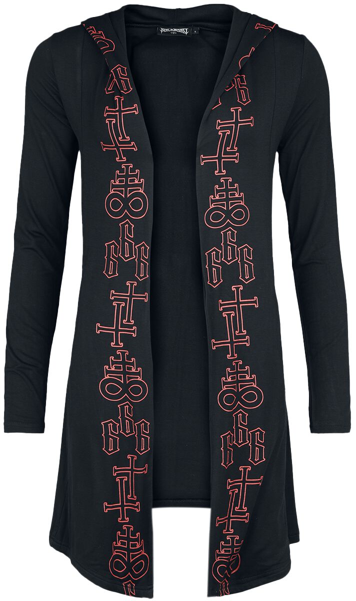 Black Blood by Gothicana - Gothic Cardigan - Cardigan with printed Symbols and large Backprint - S bis XXL - für Damen - Größe M - schwarz von Black Blood by Gothicana