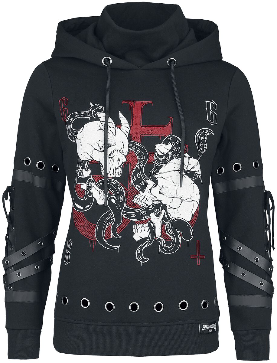 Black Blood by Gothicana - Gothic Kapuzenpullover - Hoody with Straps and Eyelets - S bis XXL - für Damen - Größe M - schwarz von Black Blood by Gothicana