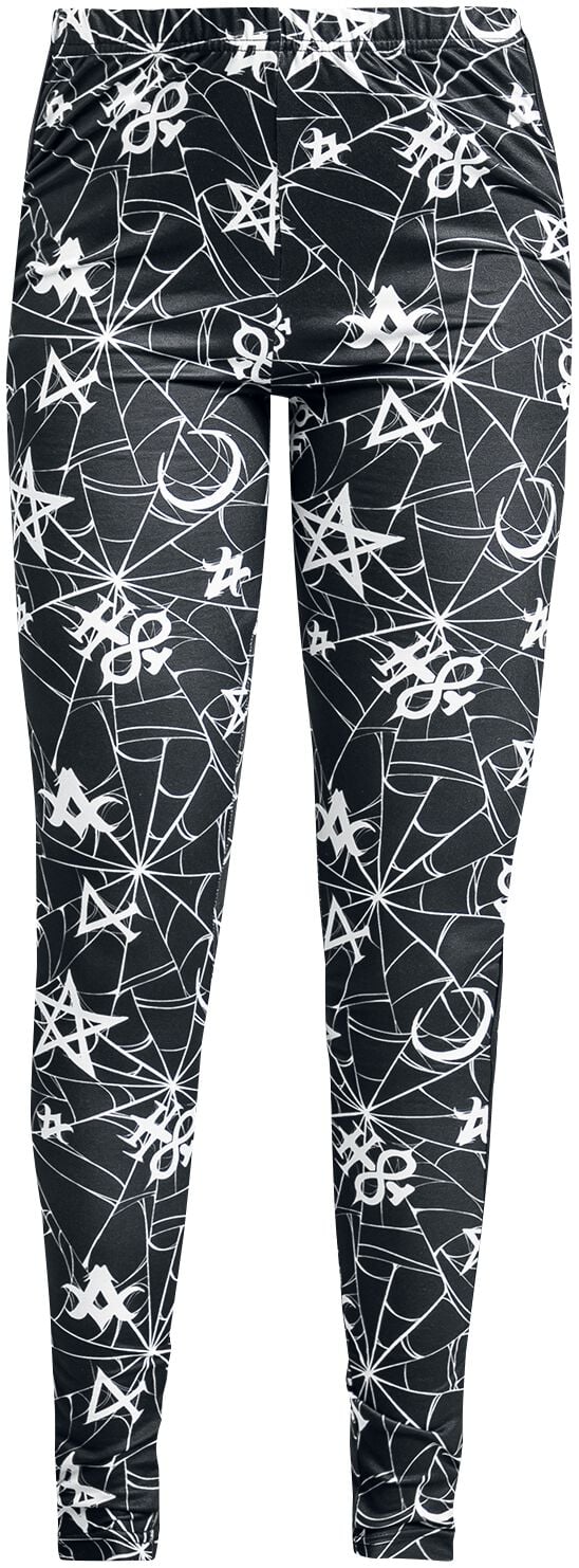 Black Blood by Gothicana - Gothic Leggings - Leggings With Spiderweb And Occult Ornaments - S bis XL - für Damen - Größe L - schwarz von Black Blood by Gothicana