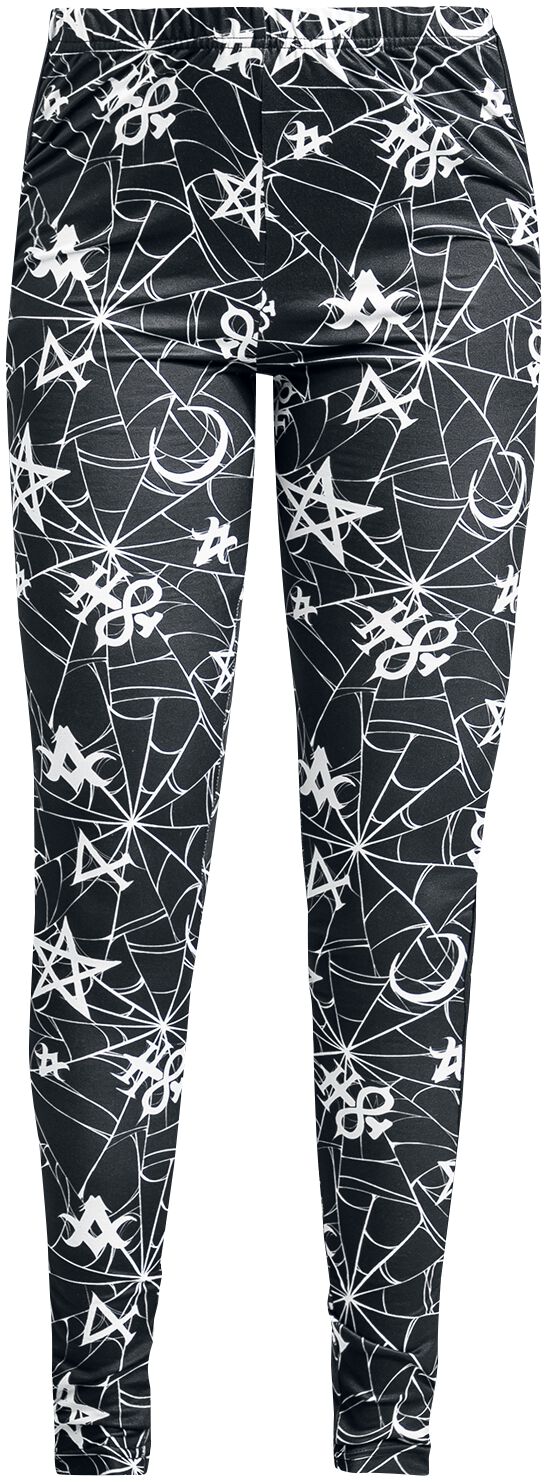 Black Blood by Gothicana - Gothic Leggings - Leggings With Spiderweb And Occult Ornaments - S bis XL - für Damen - Größe M - schwarz von Black Blood by Gothicana