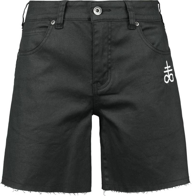 Black Blood by Gothicana - Gothic Short - Coated Shorts with Small Embroidery - 27 bis 31 - für Damen - Größe 27 - schwarz von Black Blood by Gothicana
