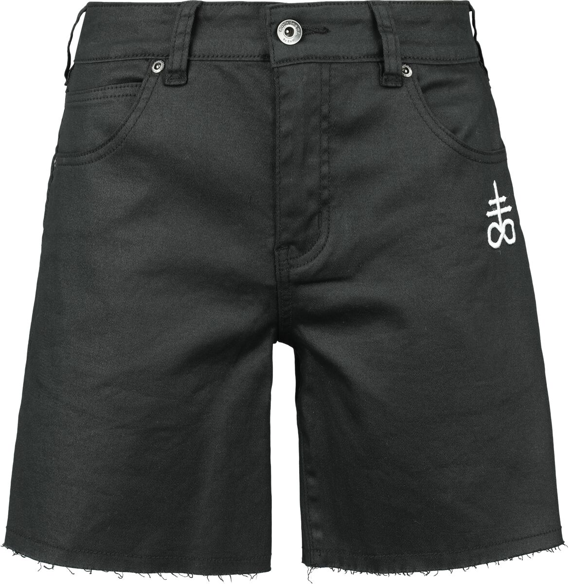 Black Blood by Gothicana - Gothic Short - Coated Shorts with Small Embroidery - 27 bis 31 - für Damen - Größe 30 - schwarz von Black Blood by Gothicana