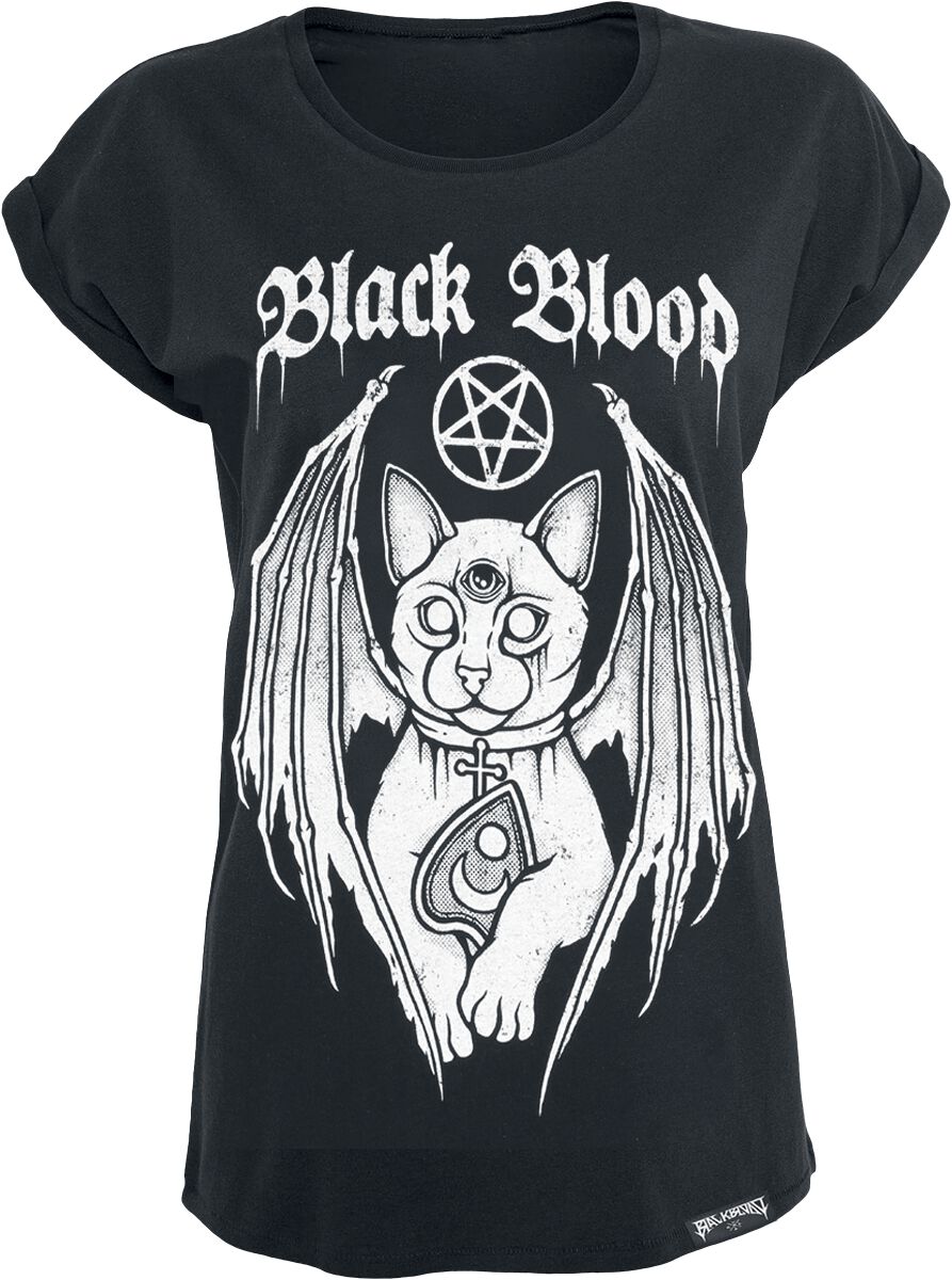 Black Blood by Gothicana - Gothic T-Shirt - T-Shirt mit Demonic Cat - XS bis 5XL - für Damen - Größe 4XL - schwarz von Black Blood by Gothicana