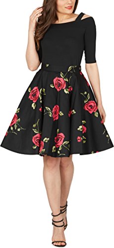 BlackButterfly Floral Rockabilly 1950er-Jahre Swing Tellerrock (Große Rote Rosen, S) von BlackButterfly