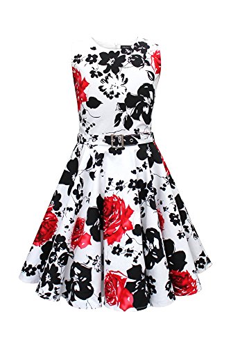 BlackButterfly Kinder 'Audrey' Vintage Serenity Kleid im 50er-Jahre-Stil (Weiß & Rot, 7-8 Jahre) von BlackButterfly