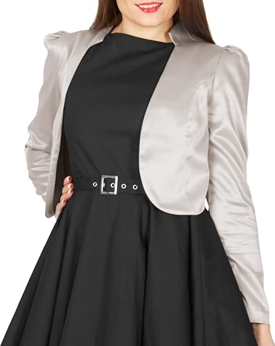 BlackButterfly formal Satin Langen Ärmel Bolero Jacke (Silber, L) von BlackButterfly