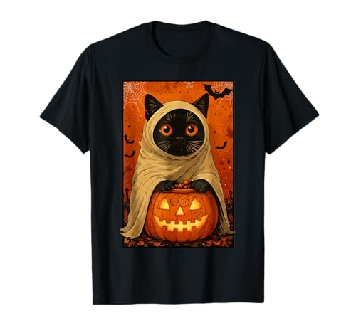 Lustige Schwarze Katze Halloween Kürbis gruseliger Geist Frauen cool T-Shirt von Black Cat Funny Store
