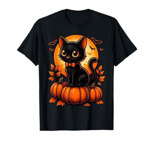 Retro Schwarze Katze Halloween Kürbis Kostüm für Damen Herren Kinder T-Shirt von Black Cat Halloween Costume For Cat Lovers