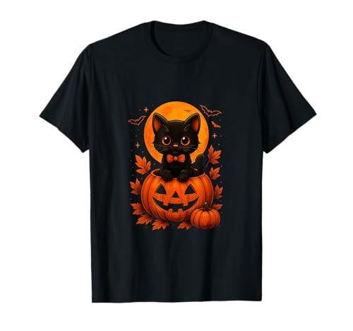Retro Schwarze Katze Halloween Kürbis Kostüm für Damen Herren Kinder T-Shirt von Black Cat Halloween Costume For Cat Lovers