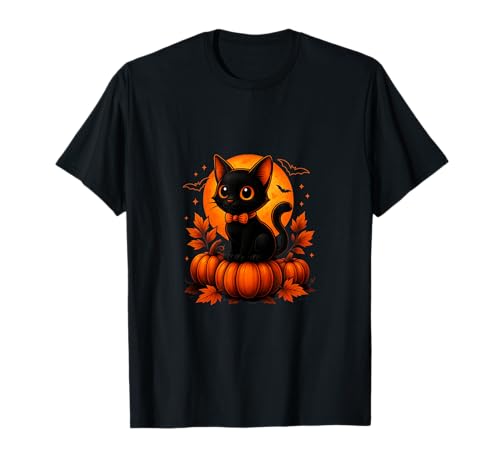 Retro Schwarze Katze Halloween Kürbis Kostüm für Damen Herren Kinder T-Shirt von Black Cat Halloween Costume For Cat Lovers