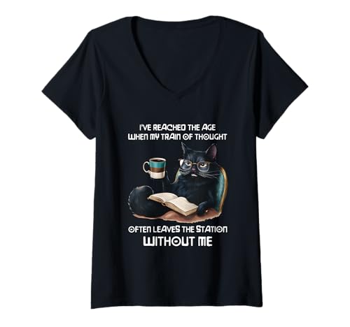 Damen Schwarze Katze Ich Habe das Alter erreicht, in dem Mein Gedankengang T-Shirt mit V-Ausschnitt Damen Schwarze Katze Ich Habe das Alter erreicht, in dem Mein Gedankengang T-Shirt mit V-Ausschnitt von Black Cat I've Reached TheAge When My 0