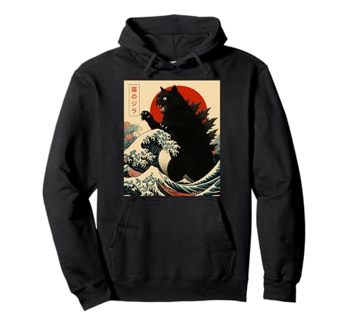 Catzilla-Katze, japanische Kunst, lustige Geschenke für Männer, Frauen, Jungen, Kinder Pullover Hoodie von Black Cat Lover Gifts Graphic Tees Art