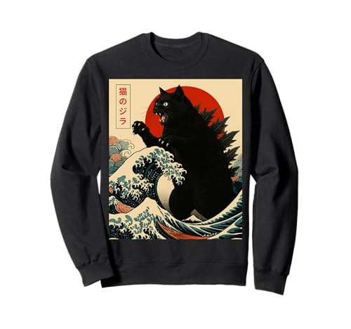 Catzilla-Katze, japanische Kunst, lustige Geschenke für Männer, Frauen, Jungen, Kinder Sweatshirt von Black Cat Lover Gifts Graphic Tees Art