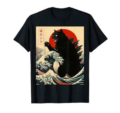 Catzilla-Katze, japanische Kunst, lustige Geschenke für Männer, Frauen, Jungen, Kinder T-Shirt von Black Cat Lover Gifts Graphic Tees Art