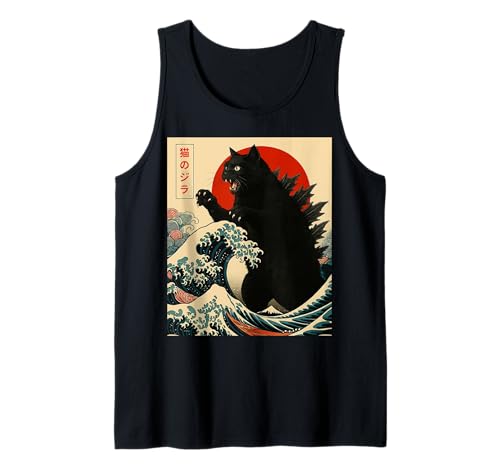 Catzilla-Katze, japanische Kunst, lustige Geschenke für Männer, Frauen, Jungen, Kinder Tank Top von Black Cat Lover Gifts Graphic Tees Art