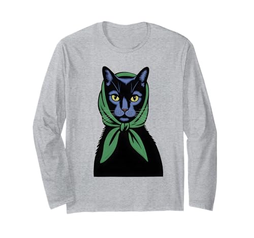 Coole Schwarze Katze Vintage Print Katze Grafikdesign Jungen Mädchen Langarmshirt von Black Cat Lover Graphic Print Apparel Men Women