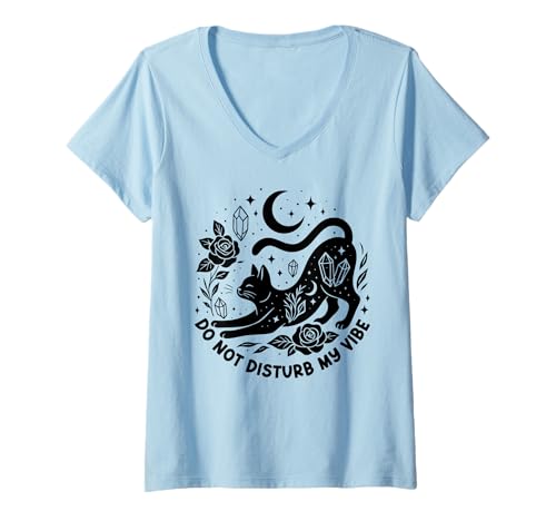 Damen Do Not Disturb My Vibe Schwarze Katze Gothic-Print Herren Damen T-Shirt mit V-Ausschnitt von Black Cat Lover Graphic Print Apparel Men Women