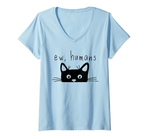 Damen Ew Humans Black Cat People Introvertierter Humor sarkastischer Witz T-Shirt mit V-Ausschnitt von Black Cat Lover Graphic Print Apparel Men Women