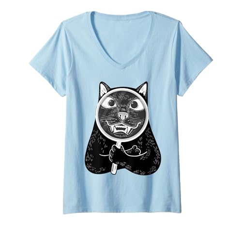 Damen Lustige Schwarze Katze Meme Humor Vintage Schwarze Katze Witz Humor T-Shirt mit V-Ausschnitt von Black Cat Lover Graphic Print Apparel Men Women