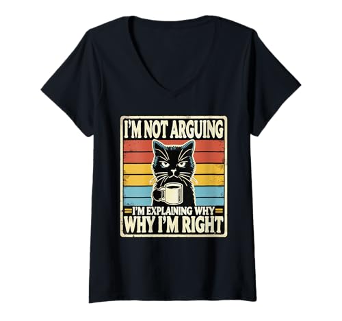 Damen Lustiger Spruch Meme Witz Schwarze Katze Humorvolle sarkastische Katze T-Shirt mit V-Ausschnitt von Black Cat Lover Graphic Print Apparel Men Women