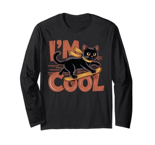 Schwarze Katze Skateboard Coole Skateboard Junge Mädchen Coole Katze Langarmshirt von Black Cat Lover Graphic Print Apparel Men Women