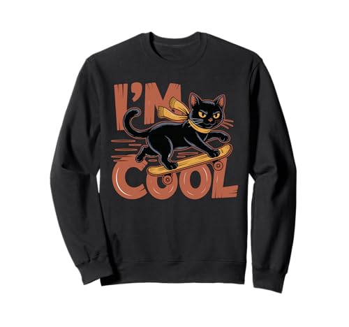 Schwarze Katze Skateboard Coole Skateboard Junge Mädchen Coole Katze Sweatshirt von Black Cat Lover Graphic Print Apparel Men Women