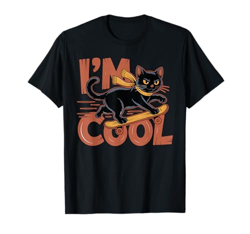 Schwarze Katze Skateboard Coole Skateboard Junge Mädchen Coole Katze T-Shirt von Black Cat Lover Graphic Print Apparel Men Women