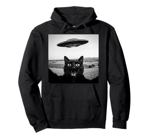 Schwarze Katze Selfie UFO Alien lustige Geschenke für Männer Frauen Kinder Pullover Hoodie von Black Cat Selfie Apparel Gifts Graphic Tee