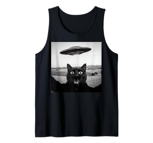 Schwarze Katze Selfie UFO Alien lustige Geschenke für Männer Frauen Kinder Tank Top von Black Cat Selfie Apparel Gifts Graphic Tee