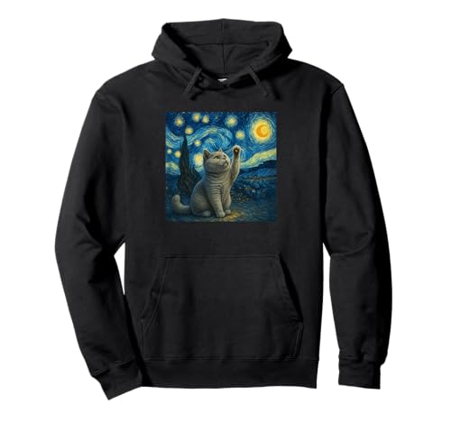 Sternennacht Katze Van Gogh Geschenk Britisch Kurzhaar Mama Pullover Hoodie von Black Cat Starry Night Van Gogh Cat Lovers