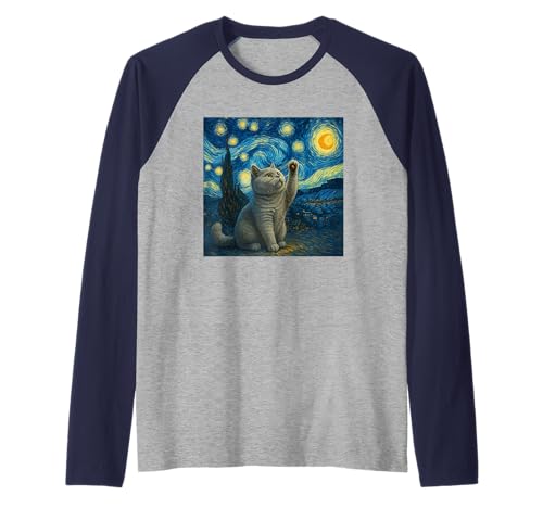 Sternennacht Katze Van Gogh Geschenk Britisch Kurzhaar Mama Raglan von Black Cat Starry Night Van Gogh Cat Lovers