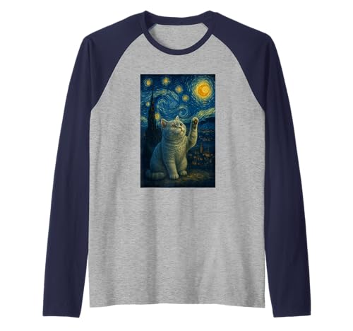 Sternennacht Katze Van Gogh Geschenk Britisch Kurzhaar Mama Raglan von Black Cat Starry Night Van Gogh Cat Lovers