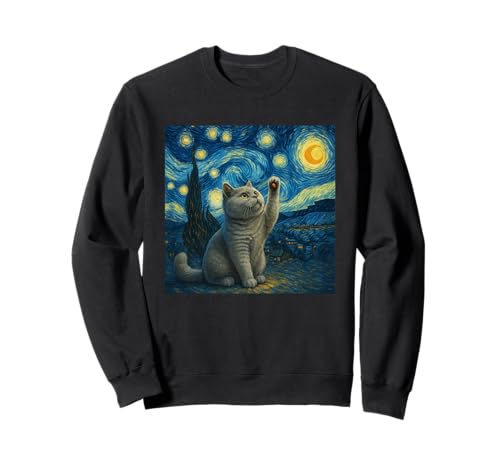 Sternennacht Katze Van Gogh Geschenk Britisch Kurzhaar Mama Sweatshirt von Black Cat Starry Night Van Gogh Cat Lovers